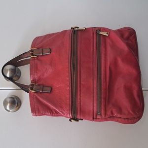 Fossil red leather tote bag